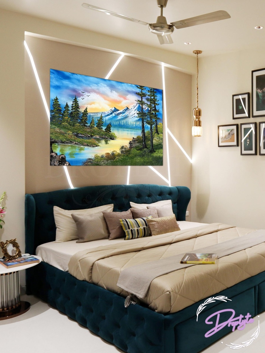 Mountains and Trees Abstract Painting Decorative Wall Art, 60cm x 40cm