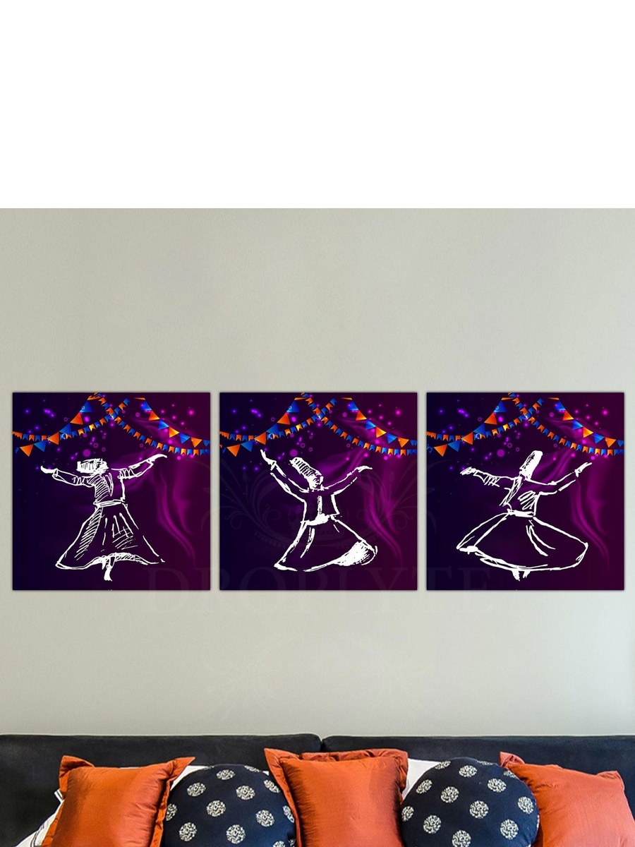 3-Piece Purple Sufism Art Decorative Wall Art 90cm x 30cm