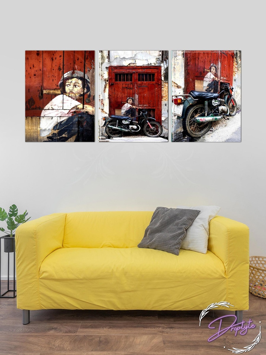 3-Piece Kid Painting on Door Bike Decorative Wall Art 90cm x 40cm