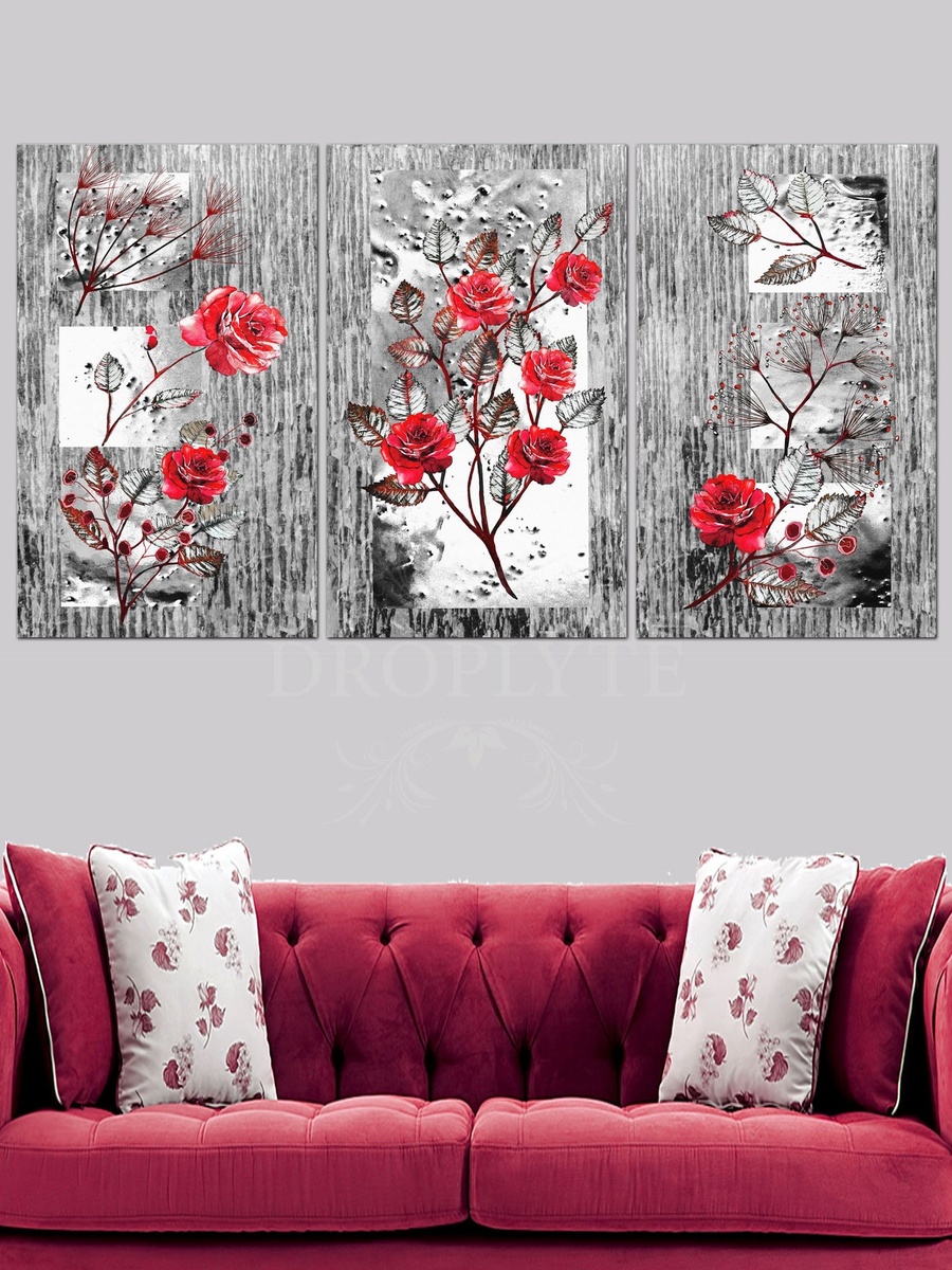 Beautiful 3-Piece Flowers Painting Decorative Wall Art 90cm x 50cm