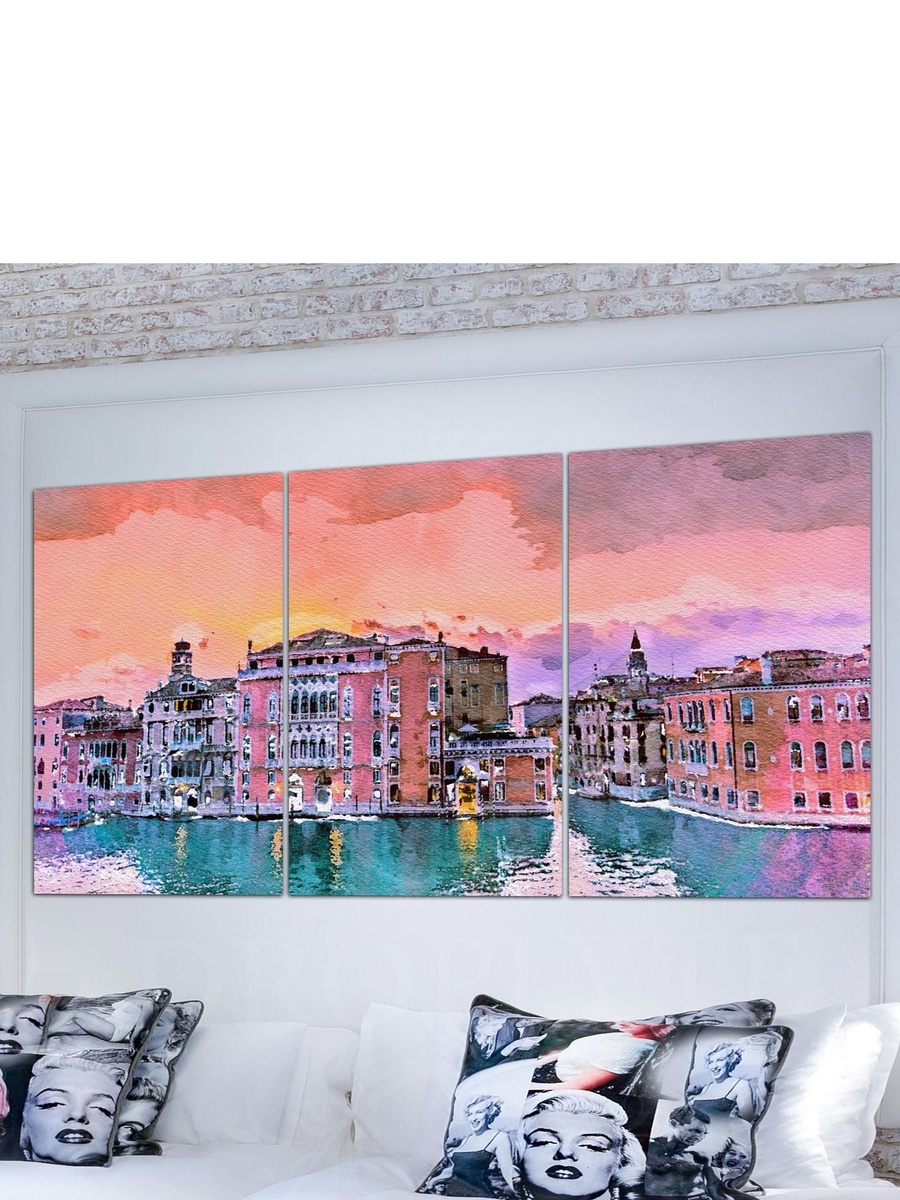 3-Piece Multicolor Venice City Buildings Painting Decorative Wall Art, 120cm x 60cm