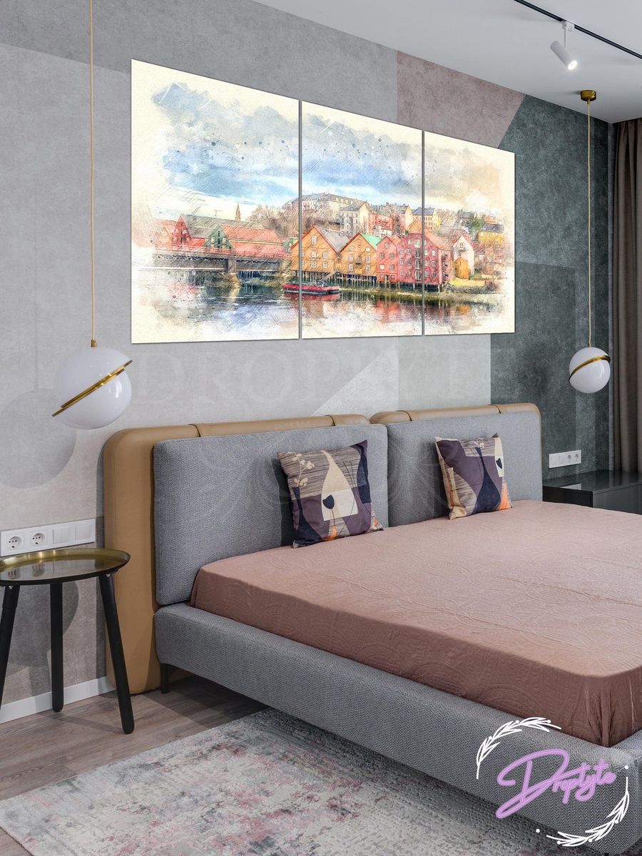 3-Piece Multicolor City View Painting Decorative Wall Art, 120cm x 60cm