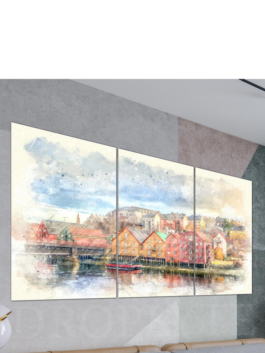 3-Piece Multicolor City View Painting Decorative Wall Art, 120cm x 60cm