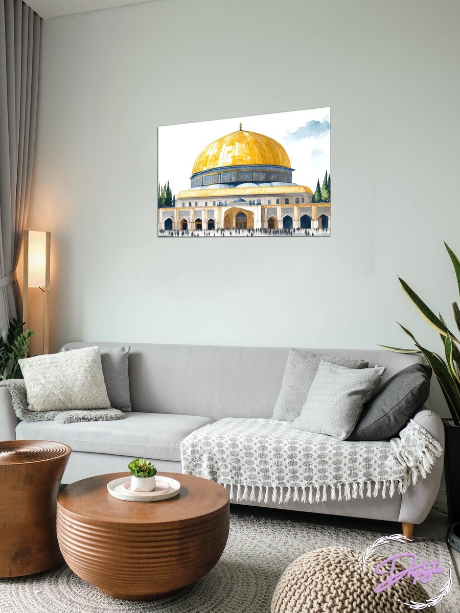 لوحة جدارية ديكورية لرسم رقمي بالذكاء الاصطناعي للمسجد الأقصى فلسطين، 60 سم × 40 سم
