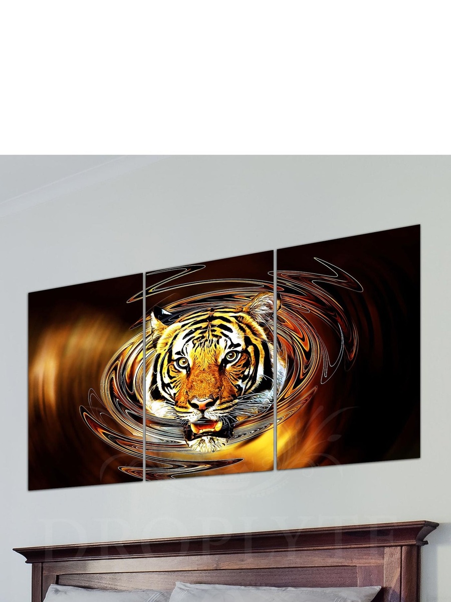 3-Piece Tiger Face Digital Painting Decorative Wall Art, 120cm x 60cm