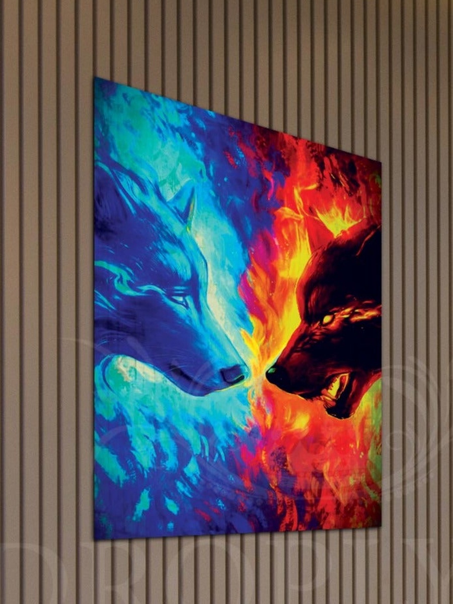 Beautiful Wolves Wall Art Canvas with Wooden Frame, 30cm x 40cm
