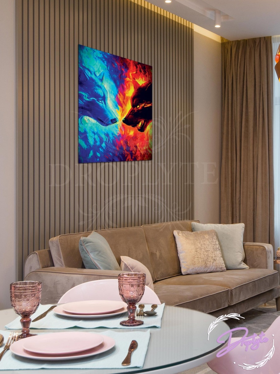 Beautiful Wolves Wall Art Canvas with Wooden Frame, 30cm x 40cm