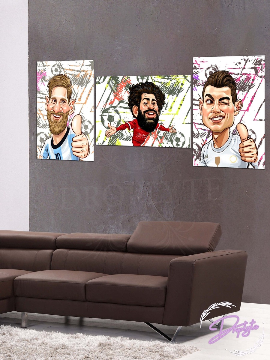 3-Piece Soccer Men Footballers Painting Decorative Wall Art 140cm x 60cm