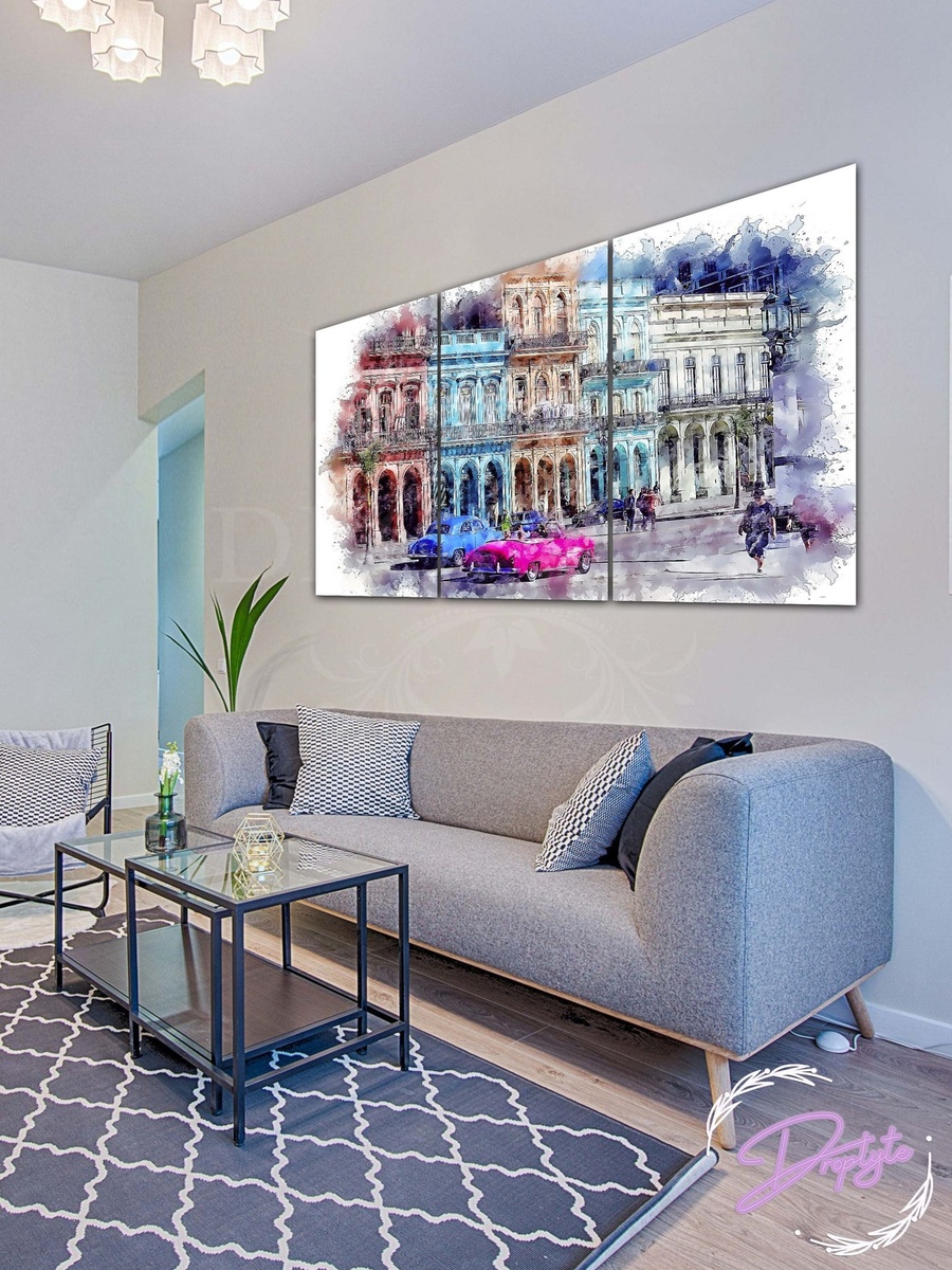 3-Piece Buildings on the Road Colorful Painting Decorative Wall Art, 120cm x 60cm