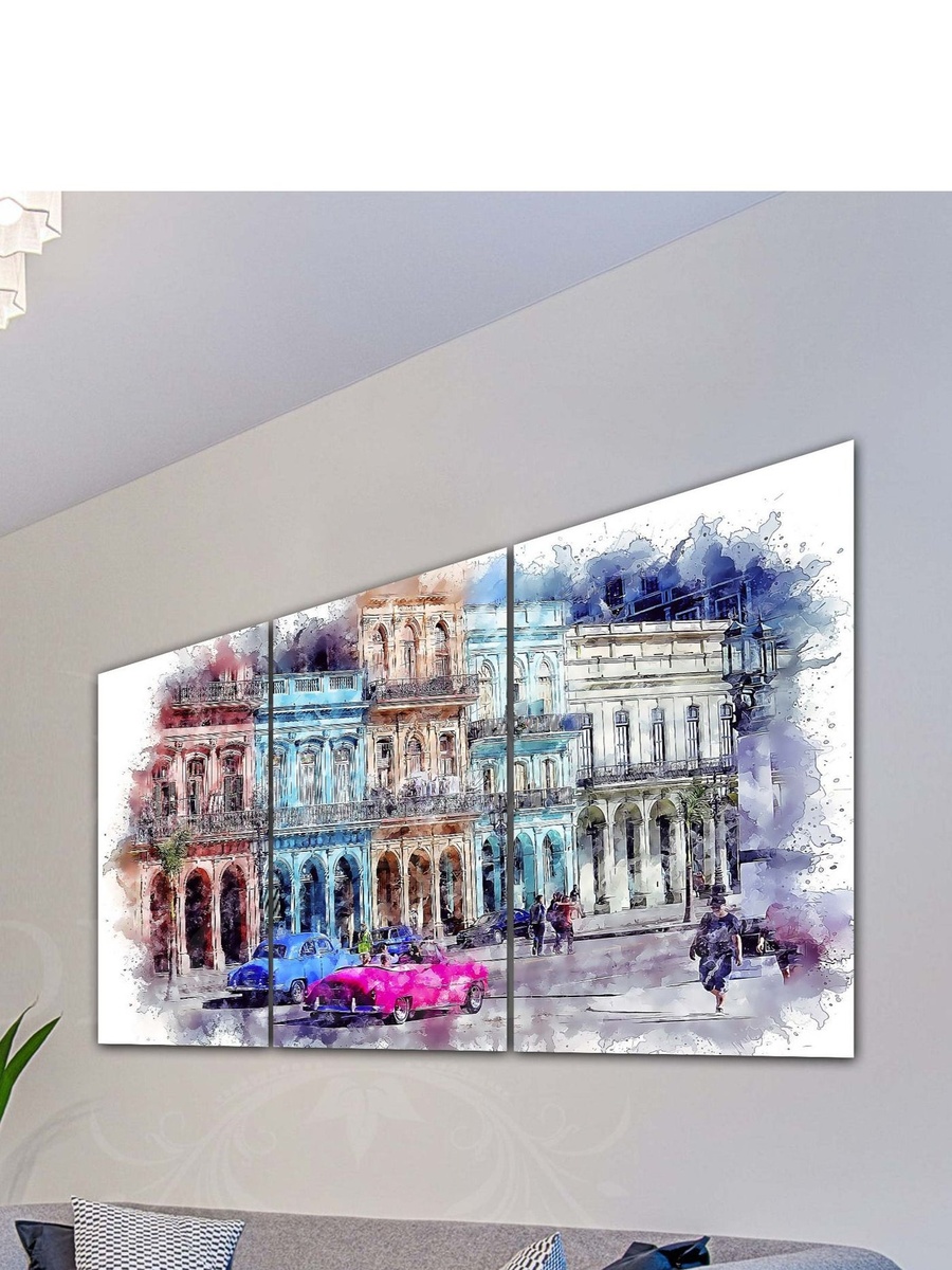3-Piece Buildings on the Road Colorful Painting Decorative Wall Art, 120cm x 60cm