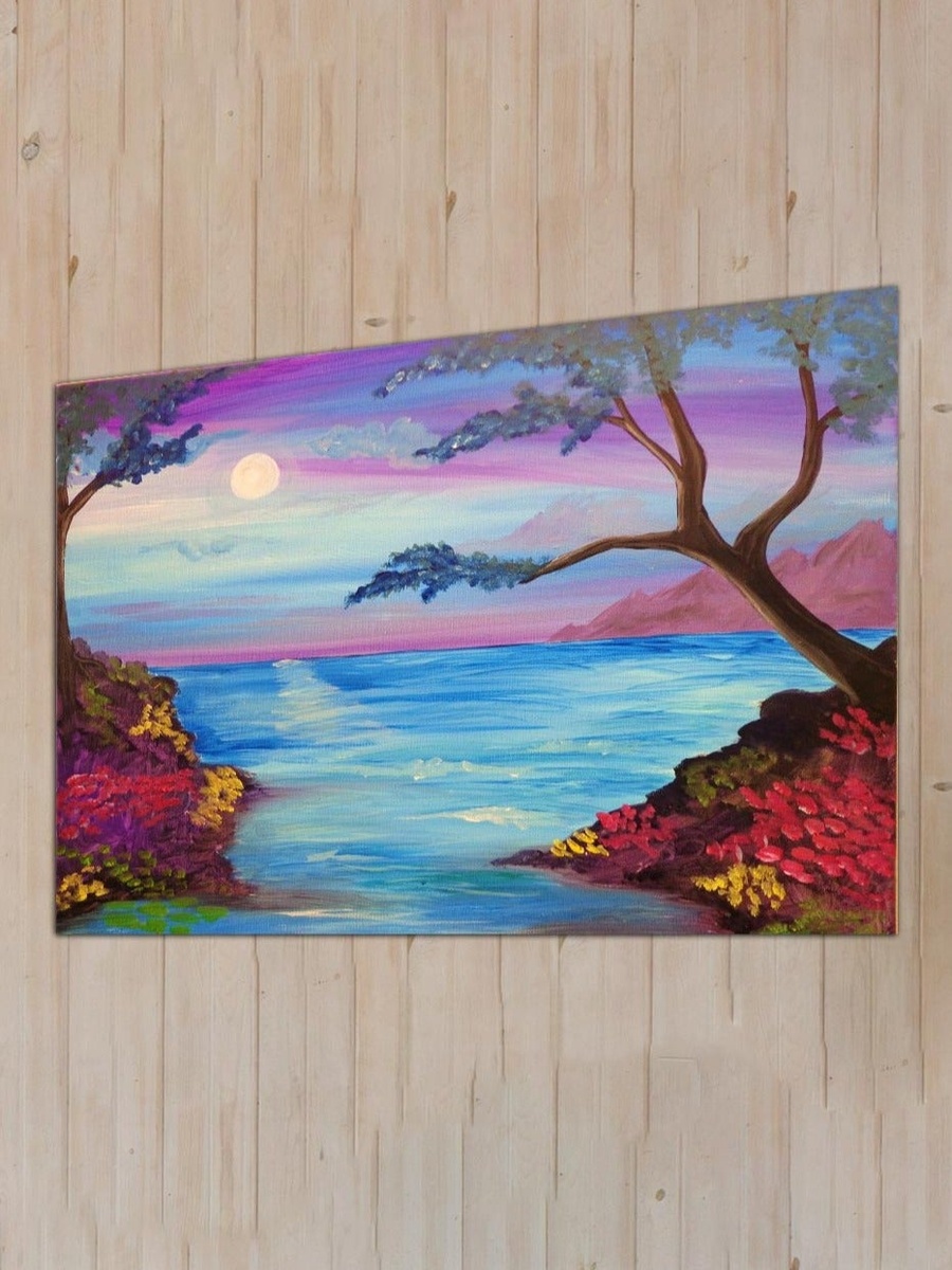 لوحة جدارية ديكورية لرسم البحيرة والأشجار متعدد الألوان، 60 سم × 40 سم