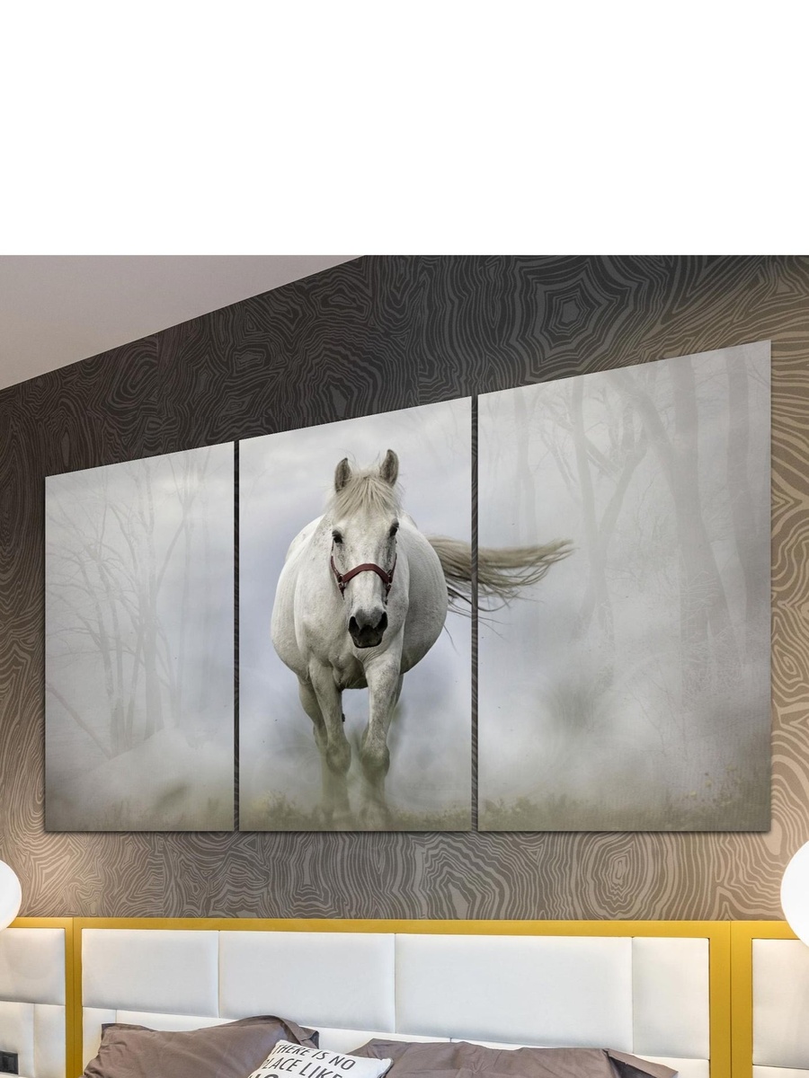 3-Piece White Horse in Winter Decorative Wall Art, 120cm x 60cm