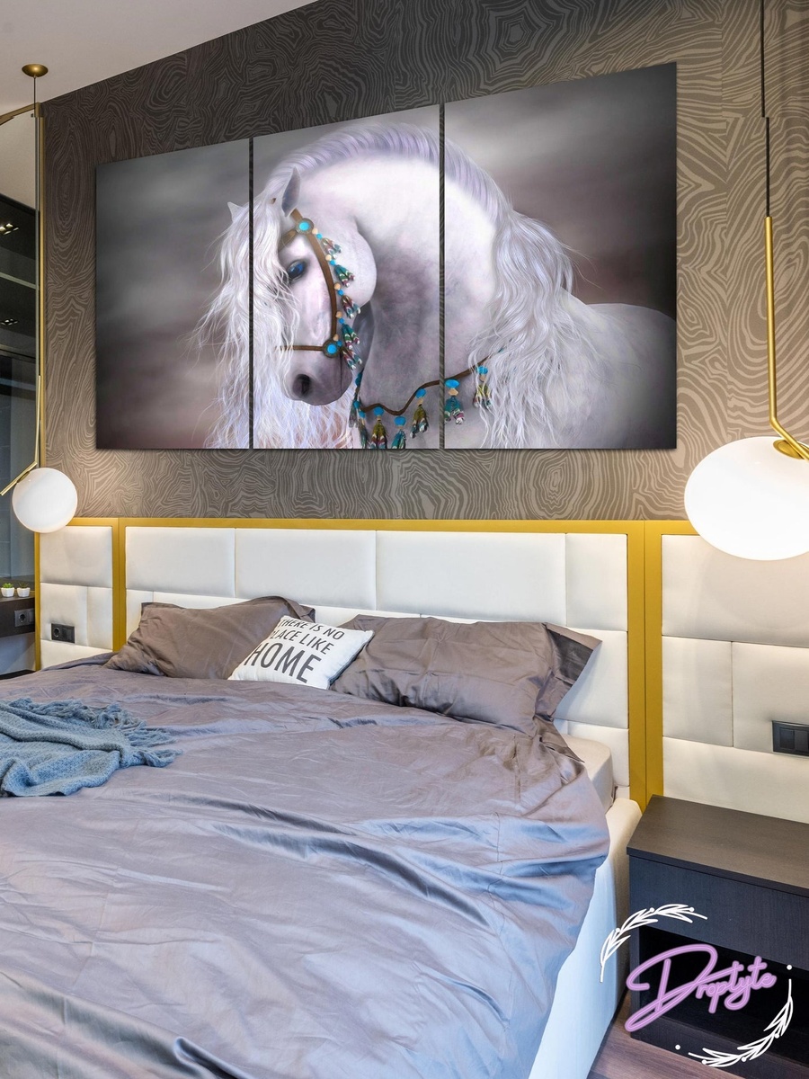 3-Piece Beautiful White Horse Painting Decorative Wall Art, 120cm x 60cm