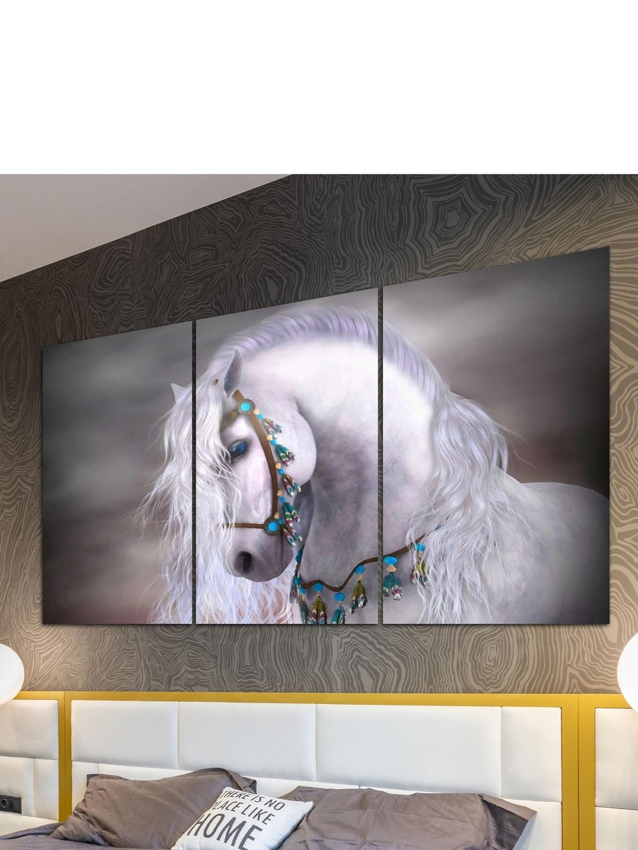 3-Piece Beautiful White Horse Painting Decorative Wall Art, 120cm x 60cm