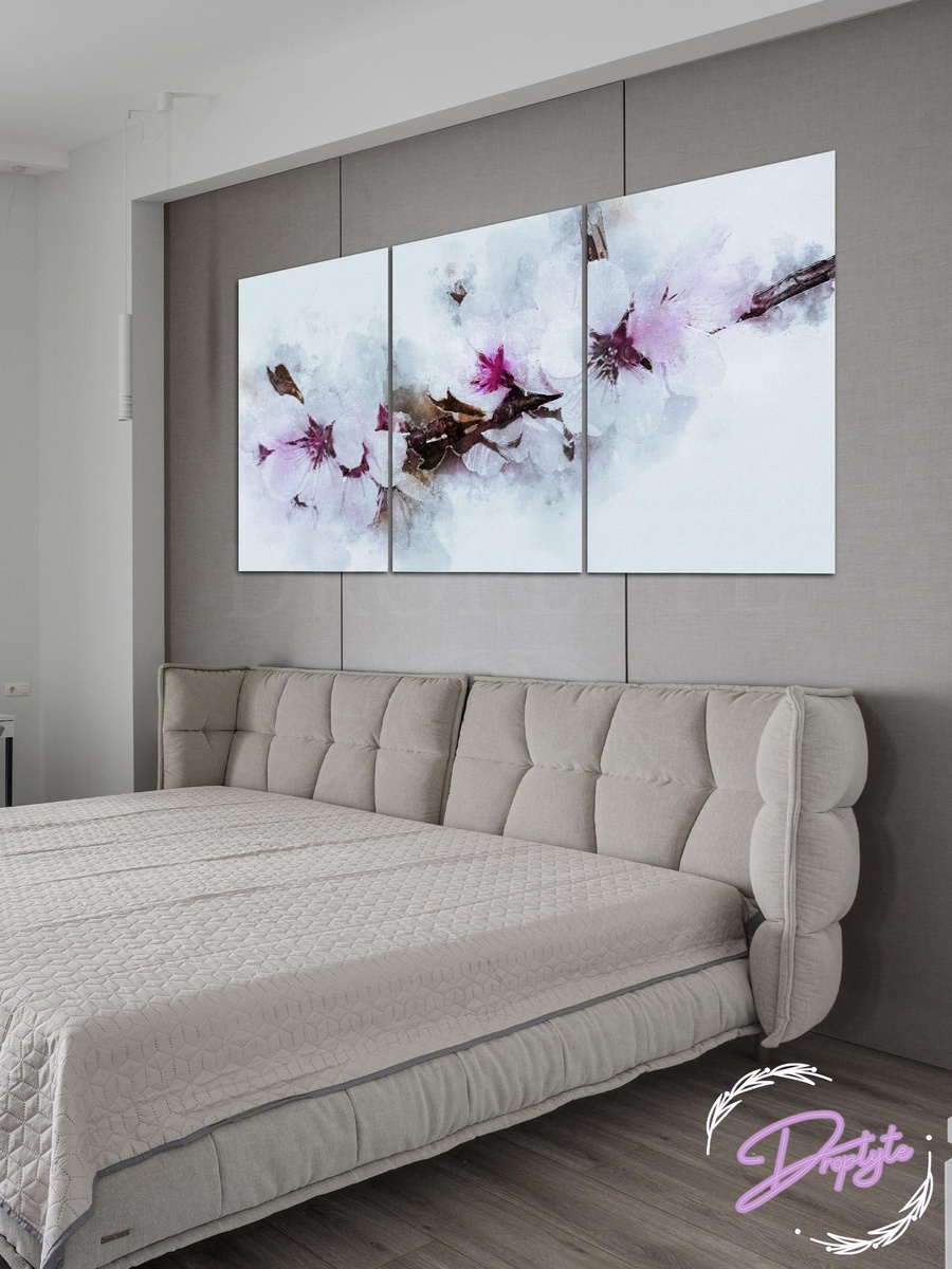 3-Piece White Pink Flowers Painting Decorative Wall Art, 120cm x 60cm