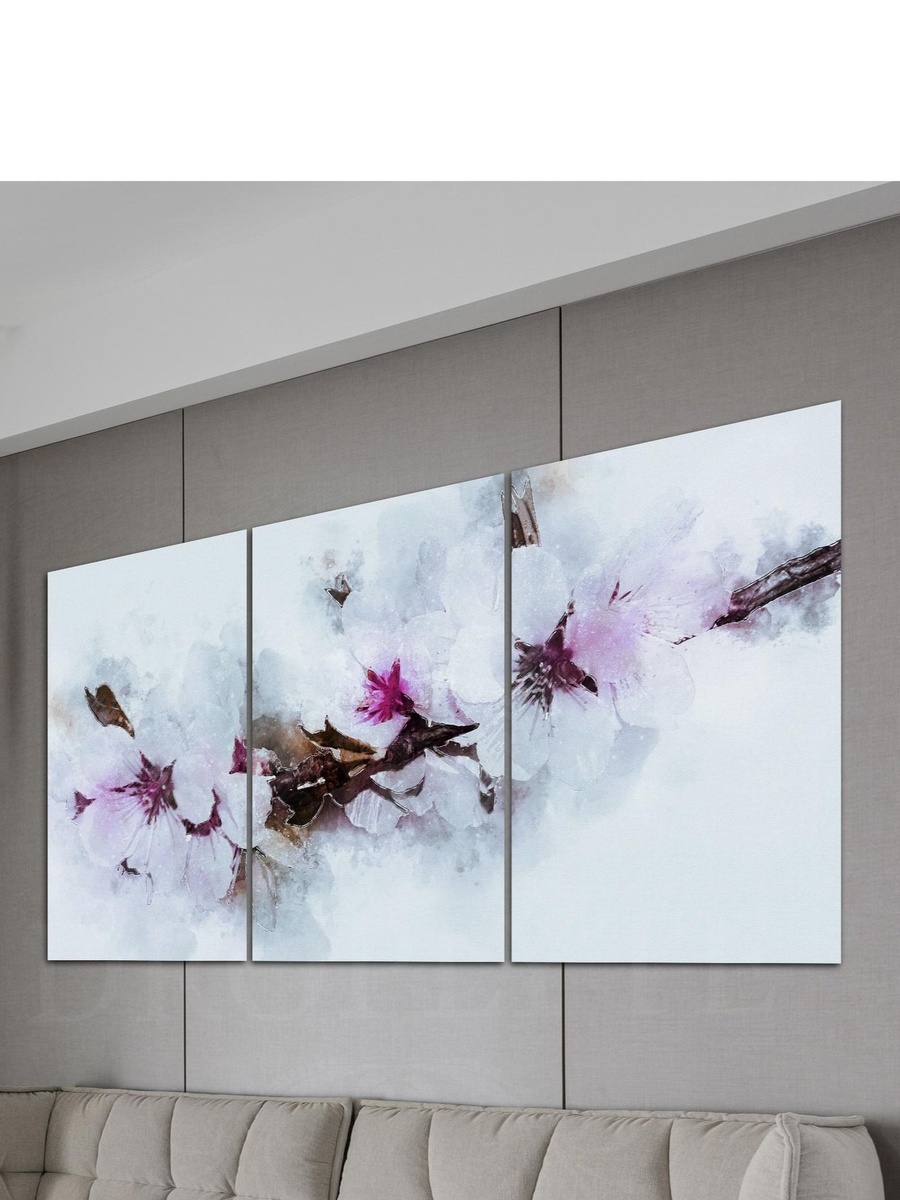 3-Piece White Pink Flowers Painting Decorative Wall Art, 120cm x 60cm