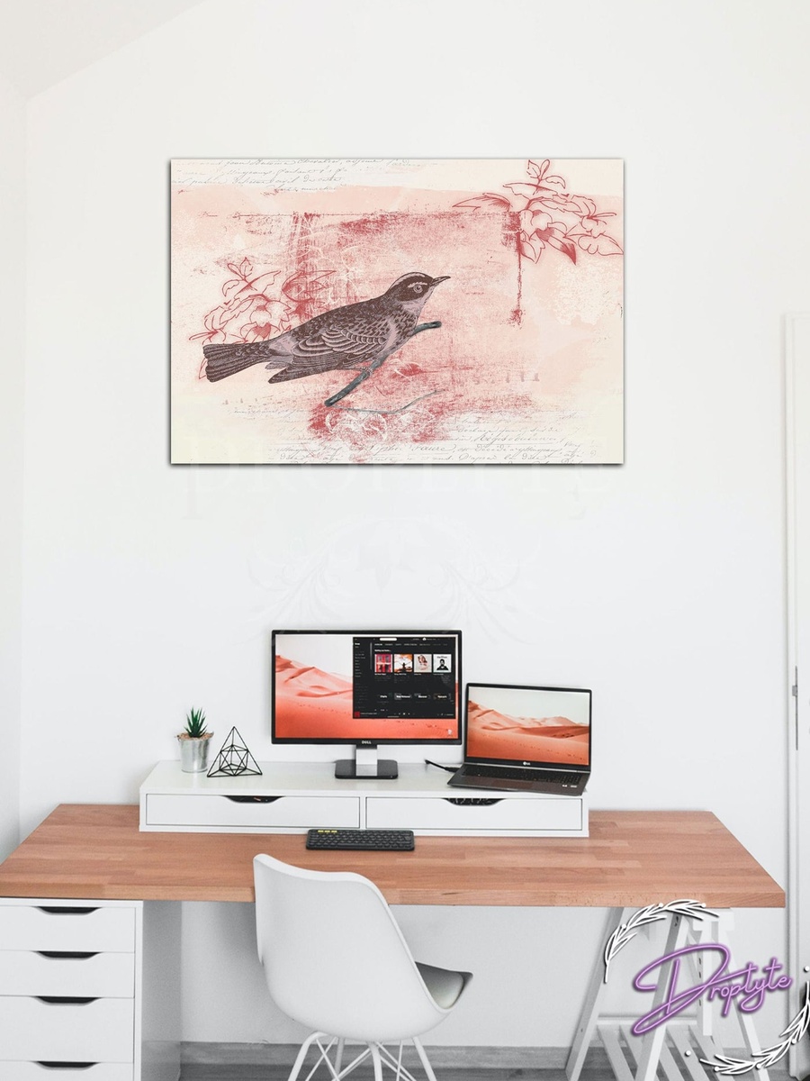 Cute Bird Sparrow Painting Decorative Wall Art Canvas with Wooden Frame, 60cm x 40cm