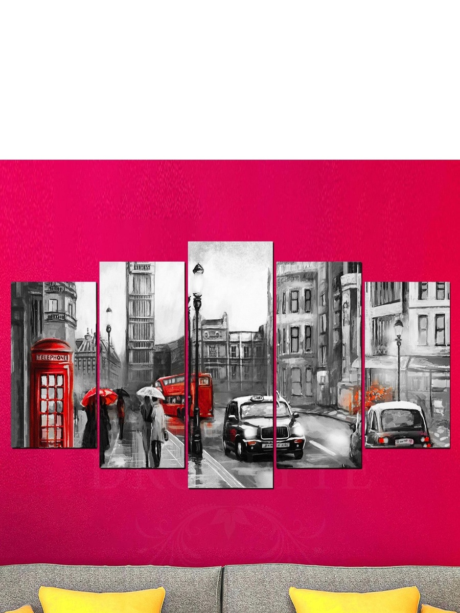 5-Piece Red and black Street Painting Decorative Wall Art 100cm x 60cm