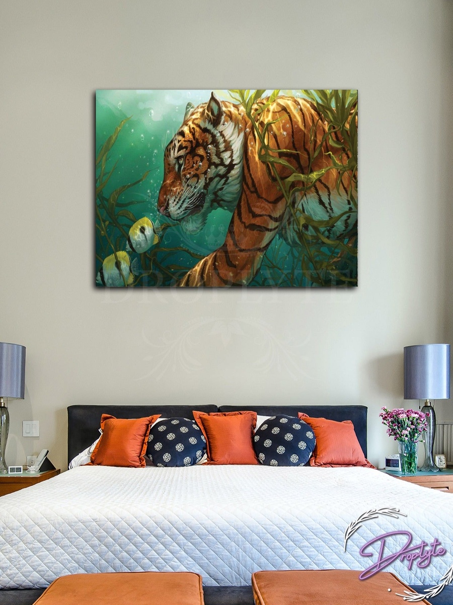 Beautiful Tiger Wall Art Canvas with Wooden Frame, 40cm x 30cm