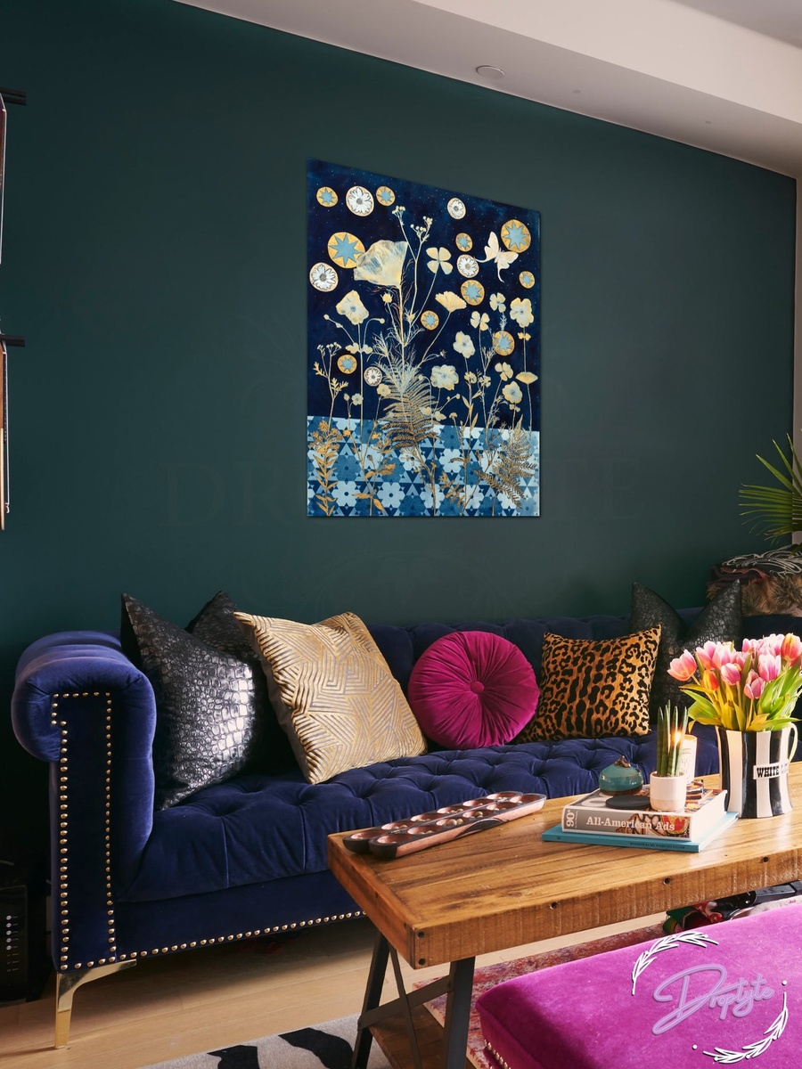 Blue Abstract Floral Painting Decorative Wall Art, 40cm x 60cm