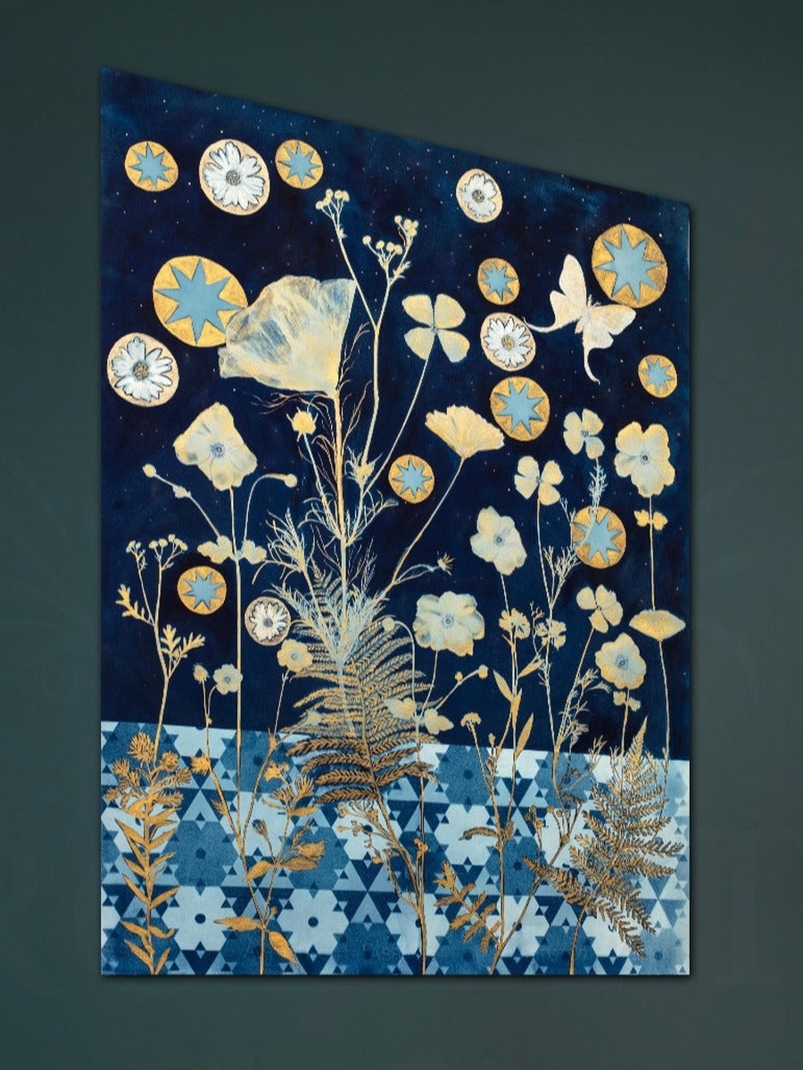 Blue Abstract Floral Painting Decorative Wall Art, 40cm x 60cm