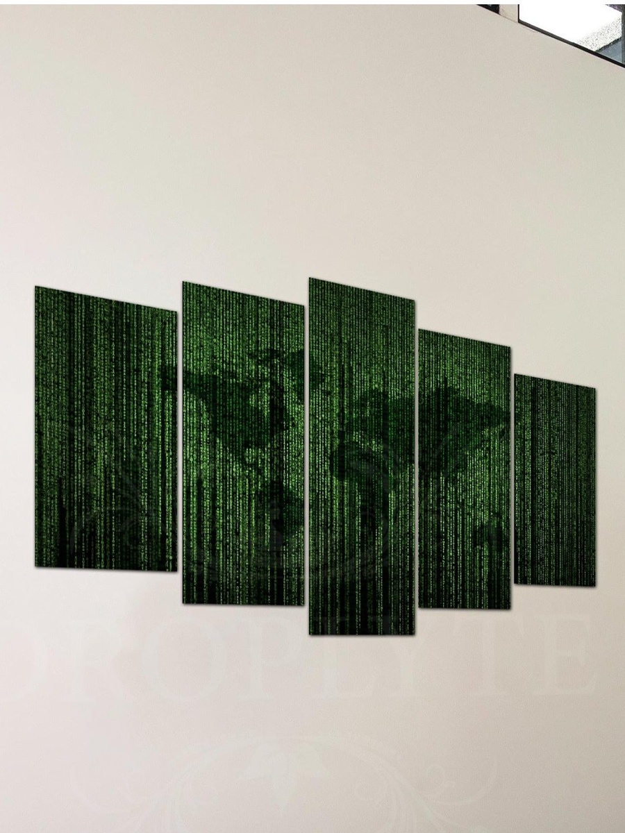 5-Piece Green Matrix World Map Decorative Wall Art 100cm x 60cm