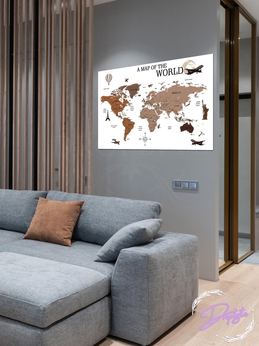 A Map of the World Digital World Map Decorative Wall Art, 60cm x 40cm