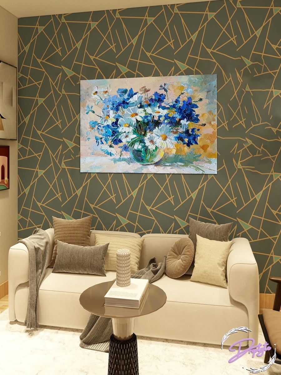 Blue and White Flowers Painting Decorative Wall Art, 60cm x 40cm