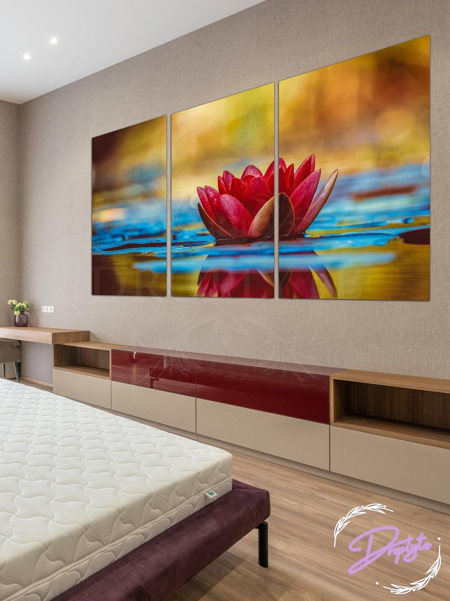 3-Piece Red Flower in the Water Decorative Wall Art, 120cm x 60cm
