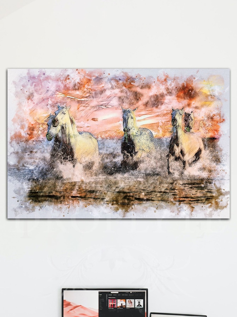 لوحة جدارية ديكورية لرسم لثلاثة خيول، 60 سم × 40 سم