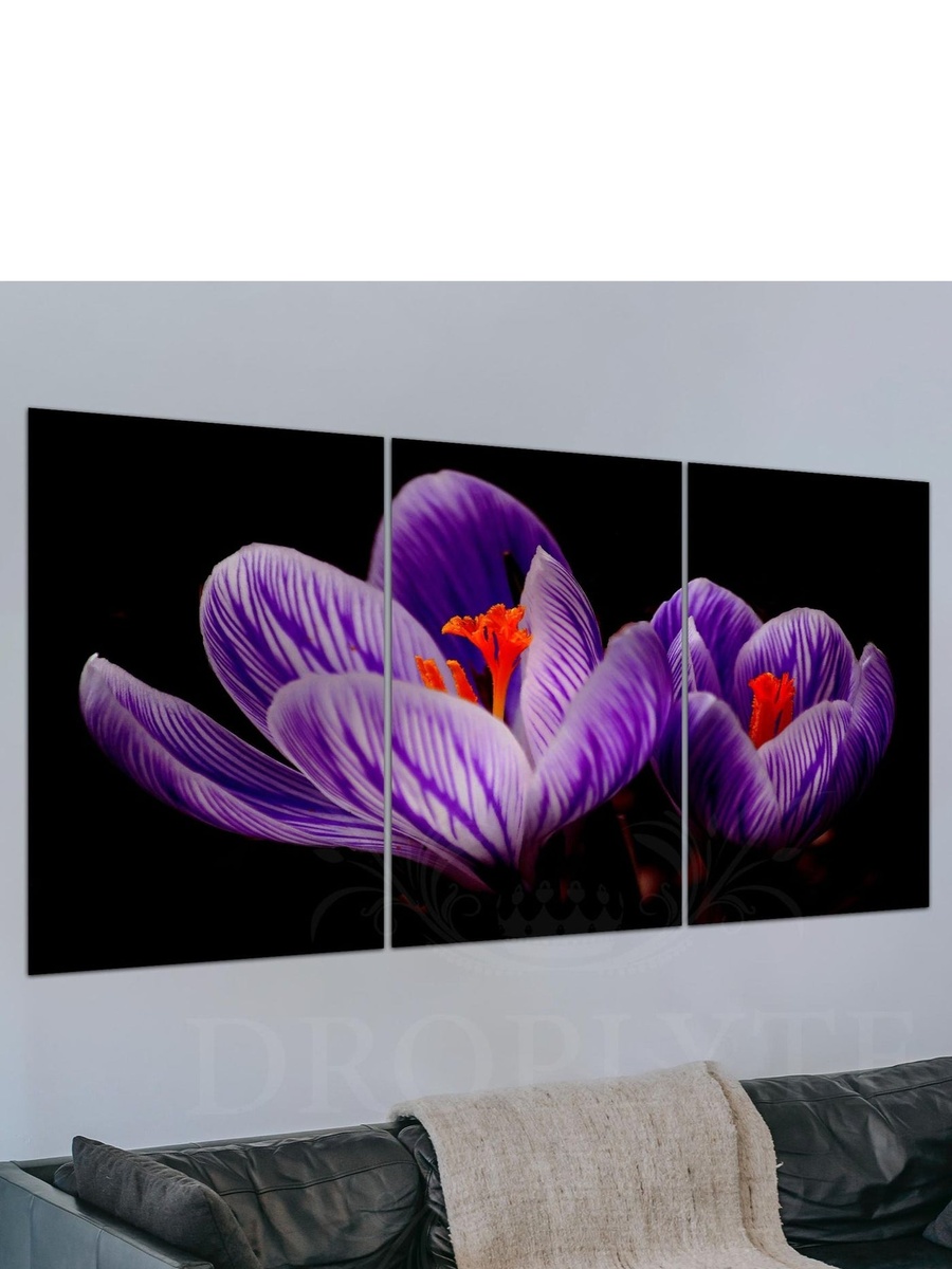 3-Piece Purple Flowers in the Dark Decorative Wall Art, 120cm x 60cm