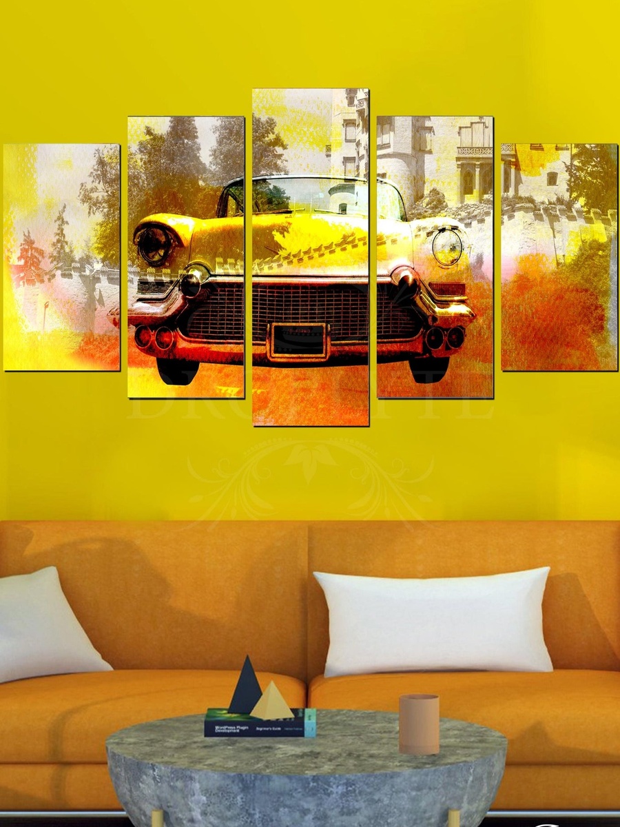 5-Piece Vintage Yellow Car Decorative Wall Art 100cm x 60cm
