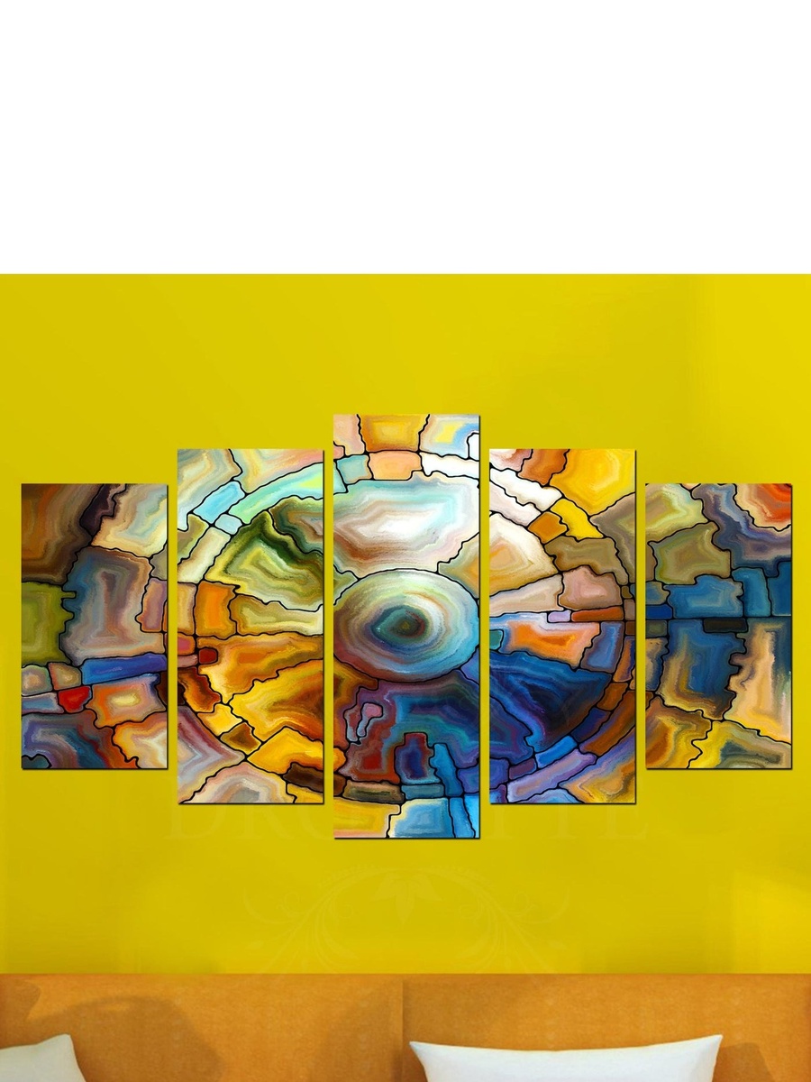 مجموعة من 5 قطع لوحة جدارية ديكورية لرسم تجريدي خماسي الأبعاد، 100 سم × 60 سم