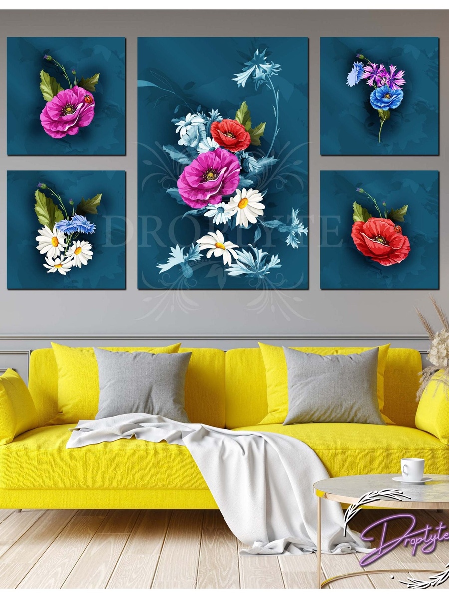 5-Piece Beautiful Flowers Wall Art Wall Decor Card Board MDF Home Decor