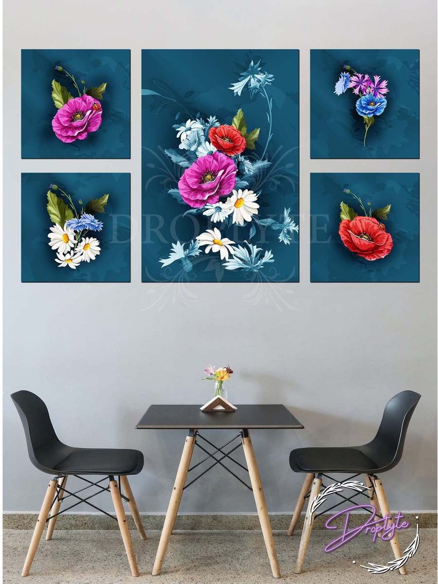 5-Piece Beautiful Flowers Wall Art Wall Decor Card Board MDF Home Decor