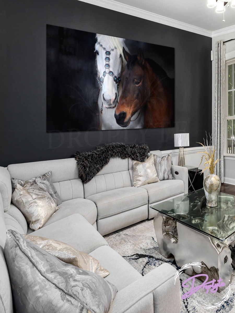 Brown and White Love Horses Decorative Wall Art, 60cm x 40cm
