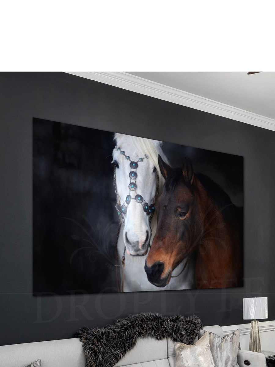 Brown and White Love Horses Decorative Wall Art, 60cm x 40cm