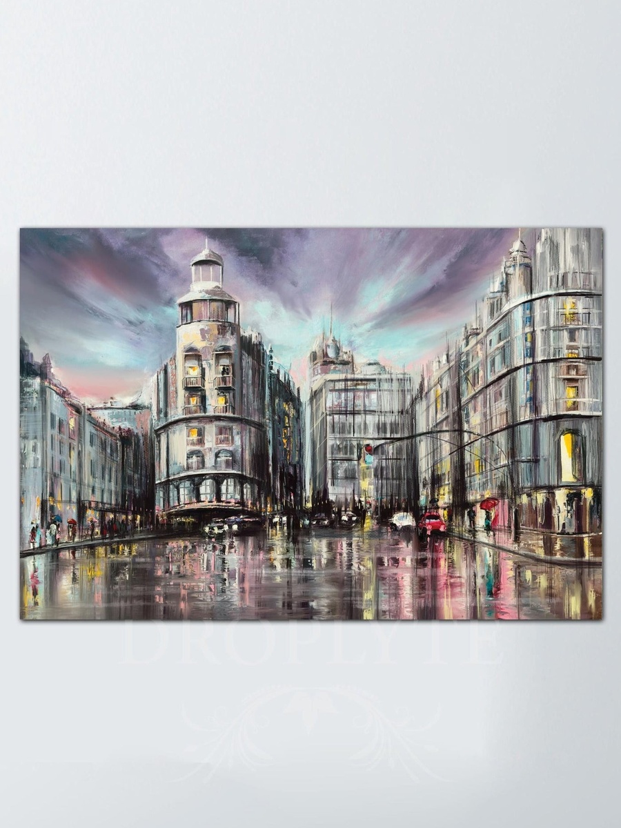 لوحة جدارية لرسم مبنى جميل مع إطار خشب، 60 سم × 40 سم