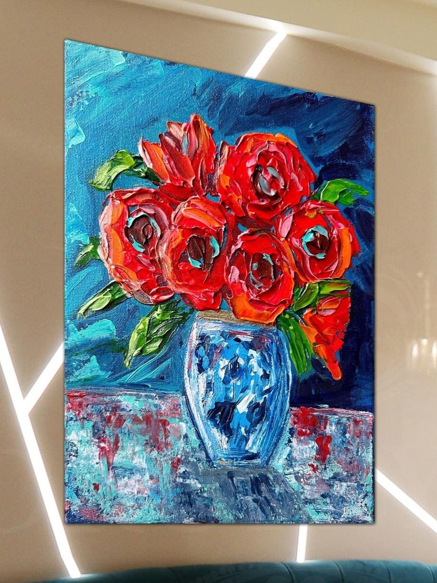 لوحة جدارية ديكورية لرسم باقة ورد أحمر، 40 سم × 60 سم