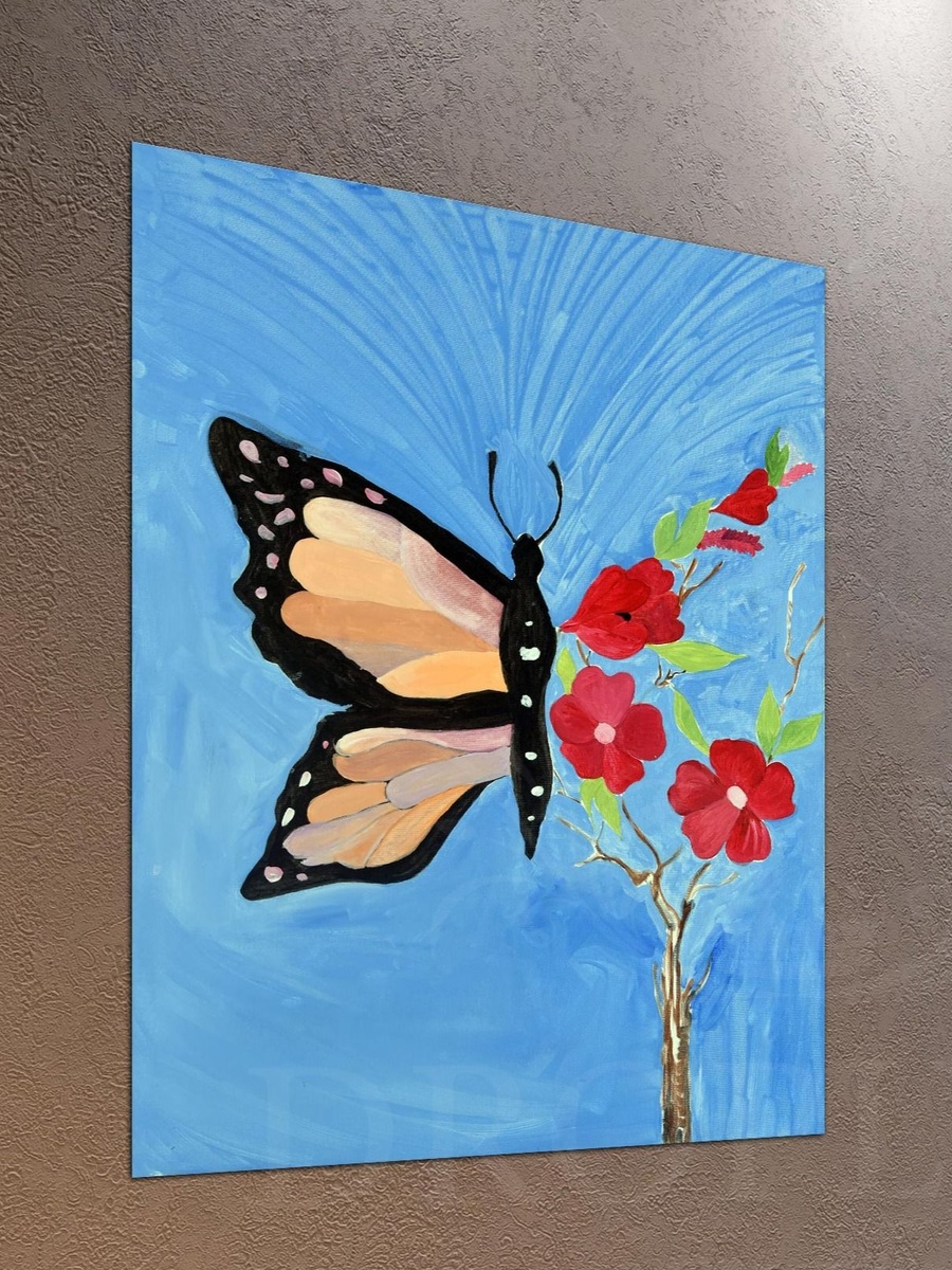 لوحة جدارية ديكورية لرسم زهور وفراشة، 30 سم × 40 سم