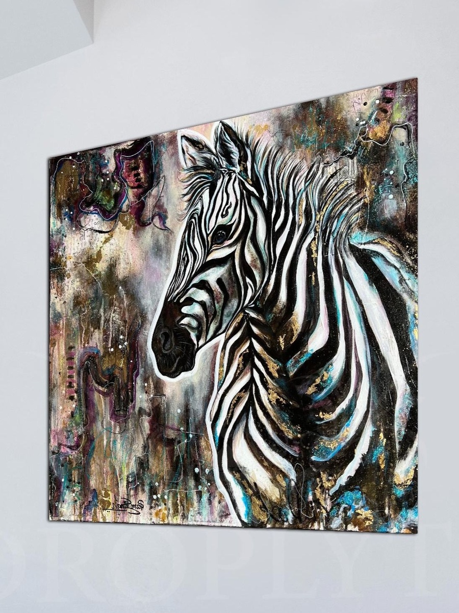 لوحة جدارية ديكورية لرسم حيوان الحمار الوحشي متعدد الألوان، 30 سم × 30 سم