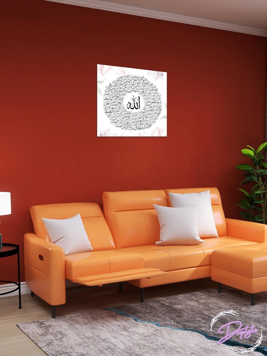 لوحة فنية جدارية ديكورية إسلامية للخط العربي لأسماء الله الحسنى متعددة الألوان، 50 سم × 50 سم