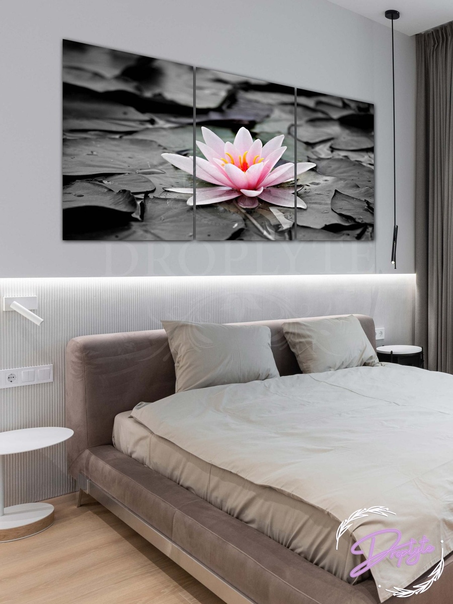 3-Piece Pink Flower in the Water Decorative Wall Art, 120cm x 60cm