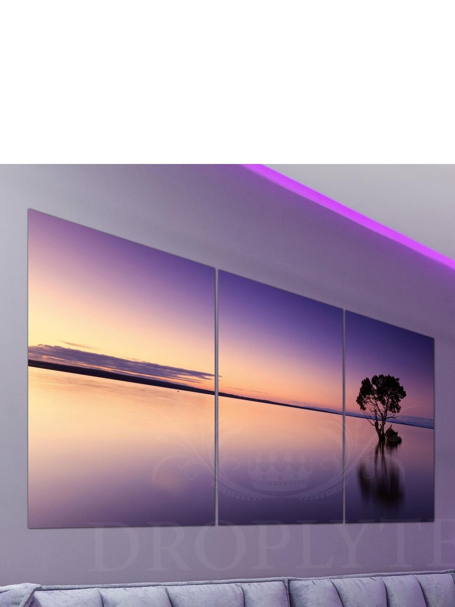 3-Piece Tree in the Ocean View at the Evening Decorative Wall Art, 120cm x 60cm