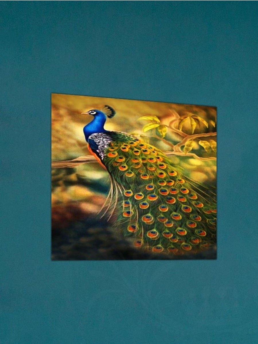 لوحة فنية جدارية ديكورية لطاووس متعدد الألوان، 30 سم × 30 سم