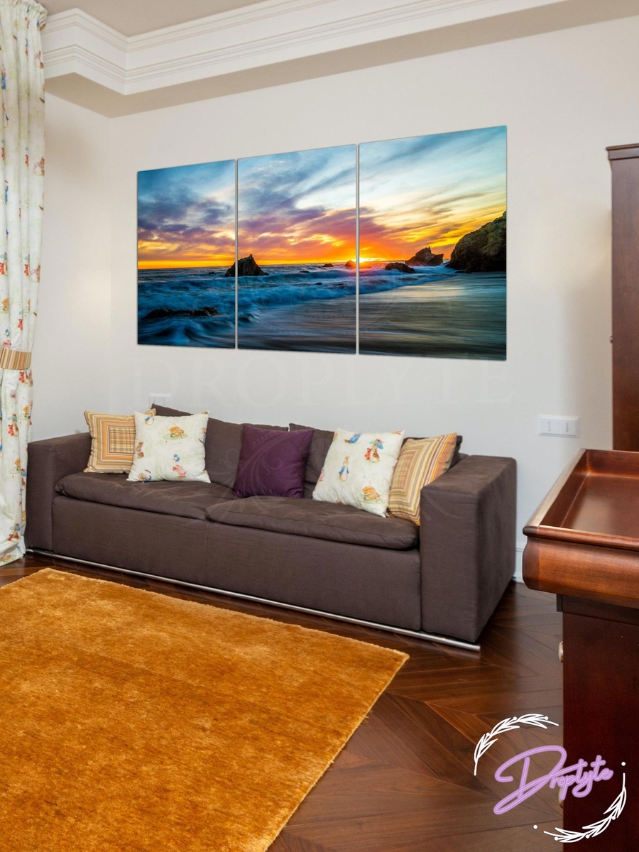 3-Piece Ocean View at the Evening Decorative Wall Art, 120cm x 60cm