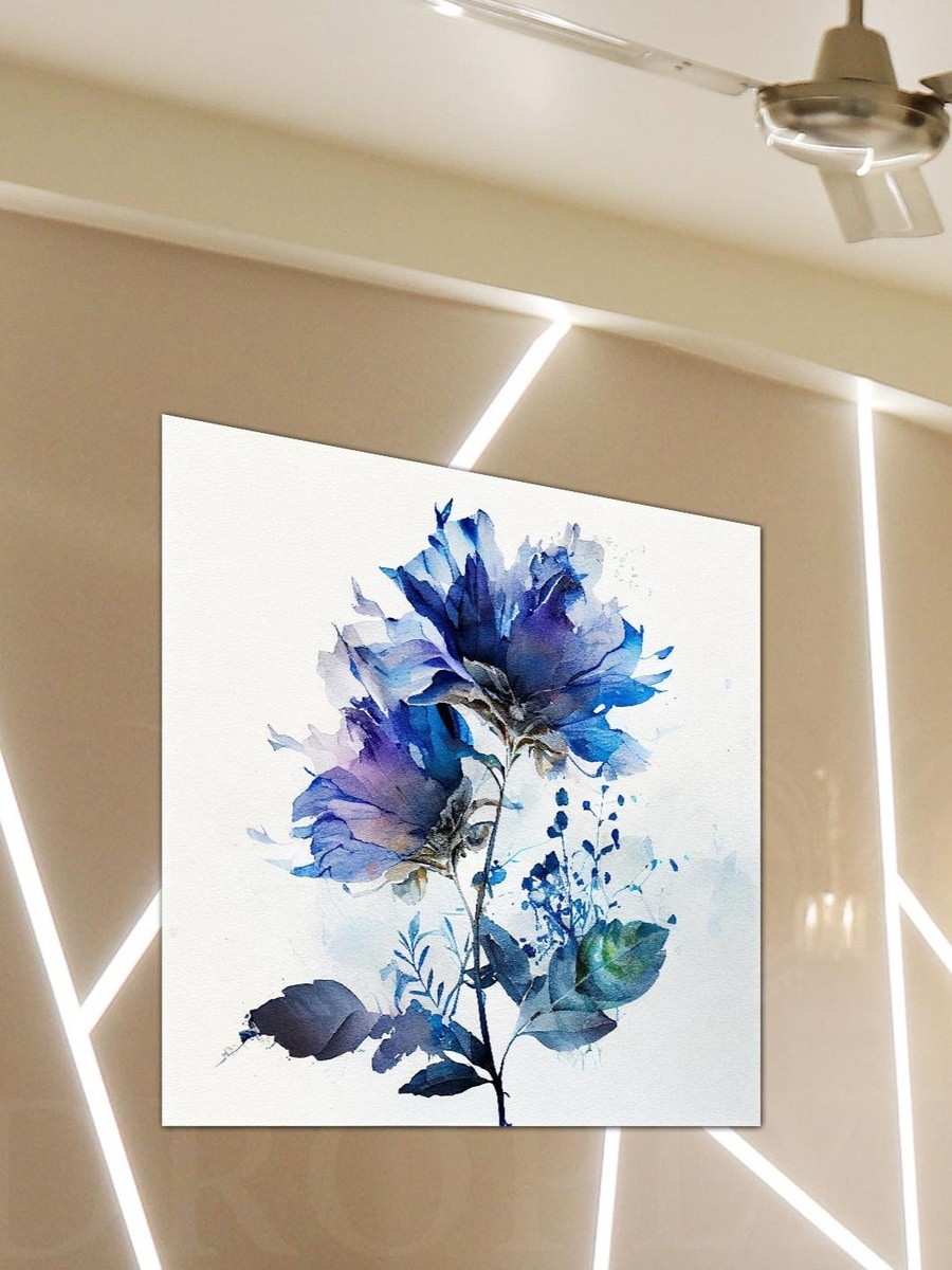 Blue Flowers Painting Decorative Wall Art, 30cm x 30cm