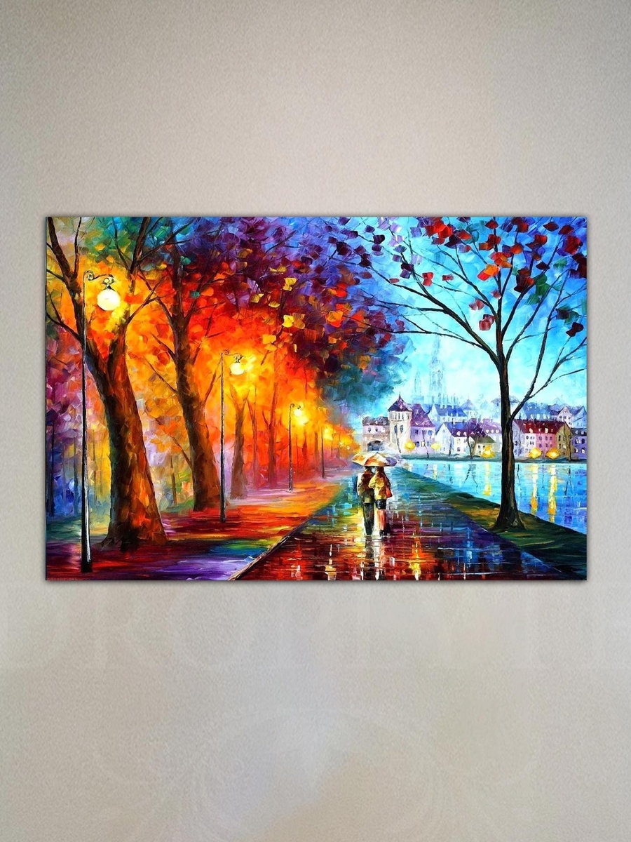 لوحة جدارية ديكورية لرسم ملون لزوجين يسيران على الطريق، 60 سم × 40 سم