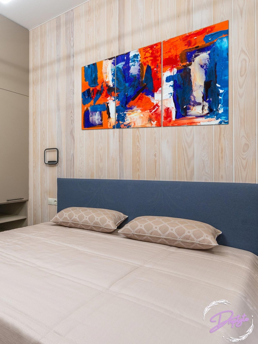 مجموعة من 3 قطع لوحة جدارية لرسم تجريدي بإطار، 120 سم × 60 سم