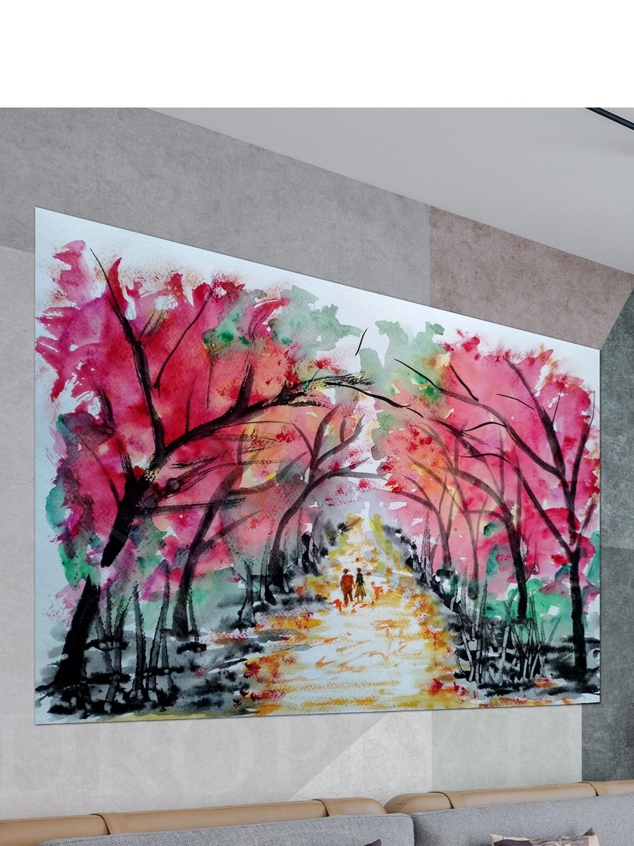 لوحة جدارية ديكورية لرسم تجريدي لأشجار على جانب الطريق، 60 سم × 40 سم